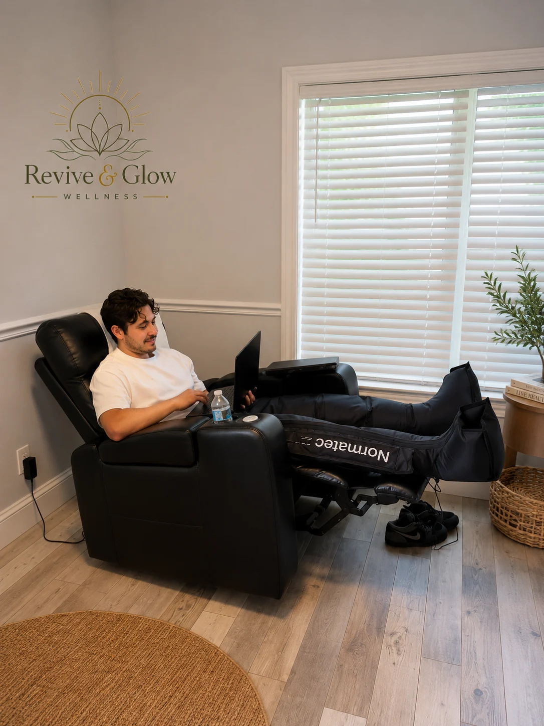 A guest using a laptop during compression