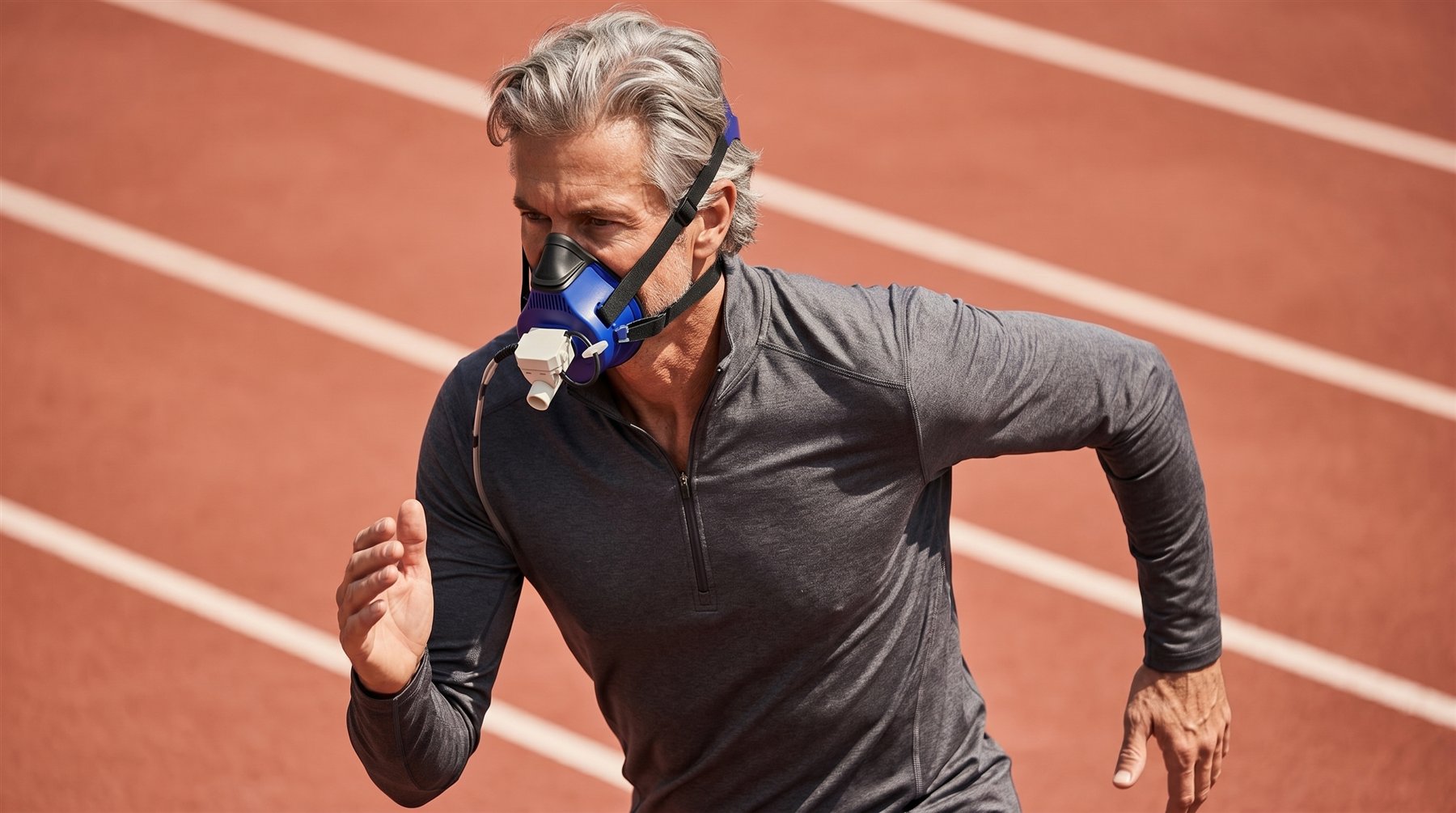 Older athlete running on an outdoor track