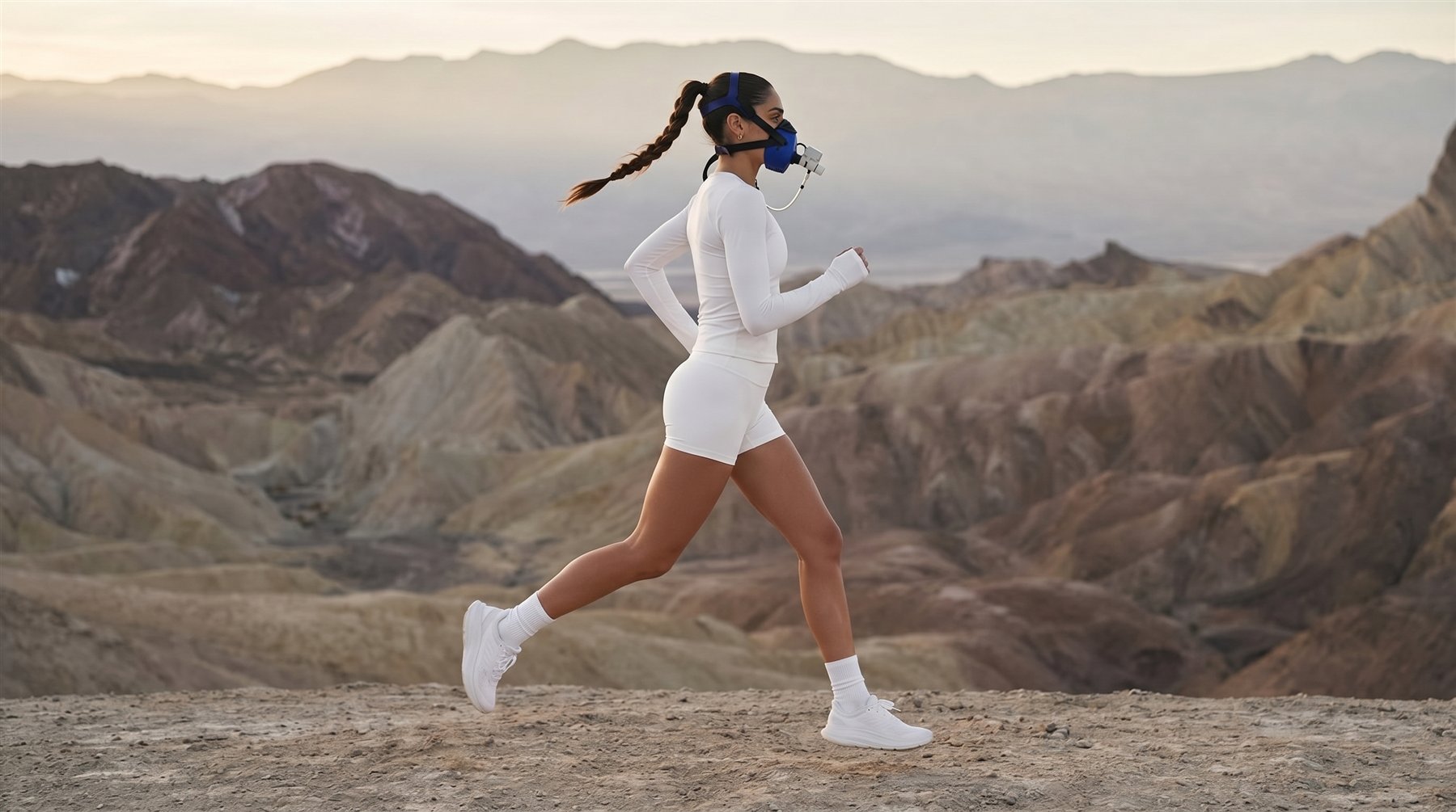 Runner training outdoors with mountains in the distance